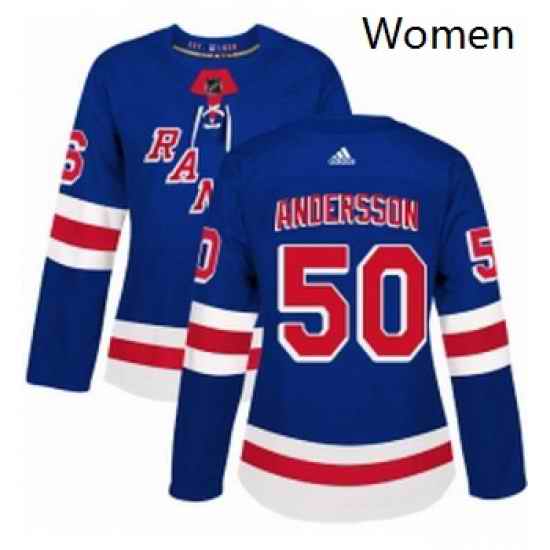 Womens Adidas New York Rangers 50 Lias Andersson Authentic Royal Blue Home NHL Jersey